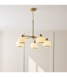 Evora Multi Arm Semi Flush Ceiling Light Brushed Aged Brass Opal Ribbed Glass-2