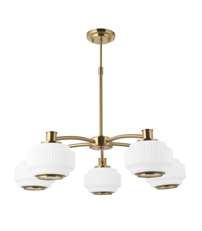 Evora Multi Arm Semi Flush Ceiling Light Brushed Aged Brass Opal Ribbed Glass-9