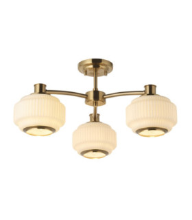 Evora Multi Arm Semi Flush Ceiling Light Brushed Aged Brass Opal Ribbed Glass-1