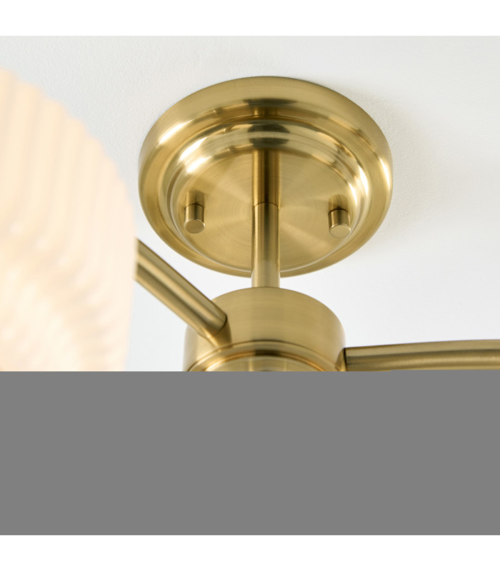 Evora Multi Arm Semi Flush Ceiling Light Brushed Aged Brass Opal Ribbed Glass-7