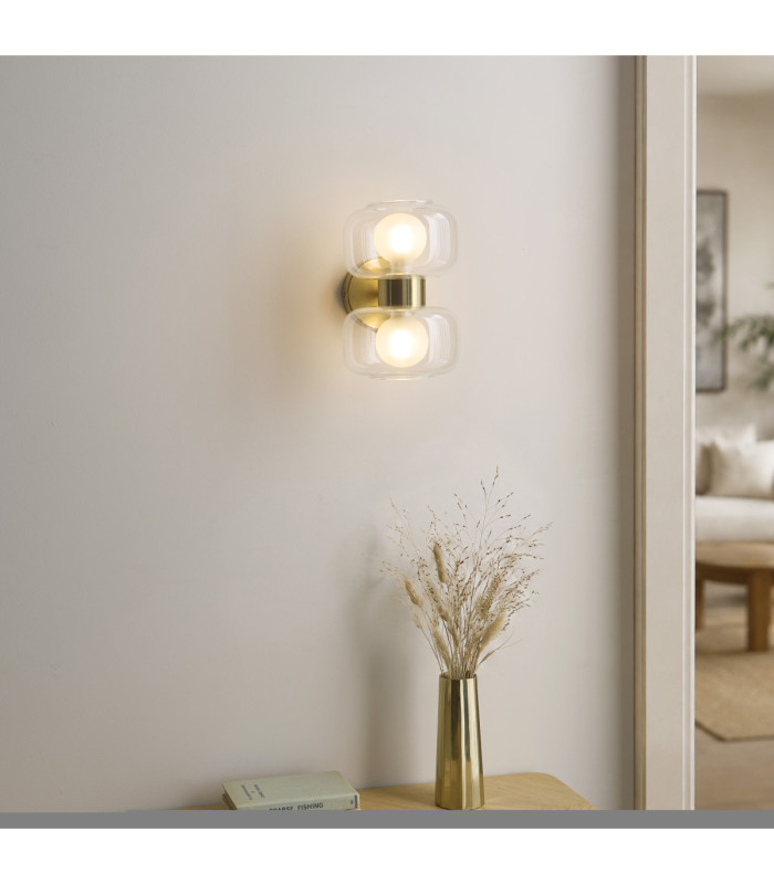Rossano Up & Down Wall Lamp Warm Brass Clear/Frosted Glass-2