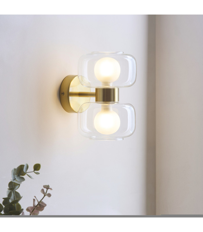 Rossano Up & Down Wall Lamp Warm Brass Clear/Frosted Glass-3