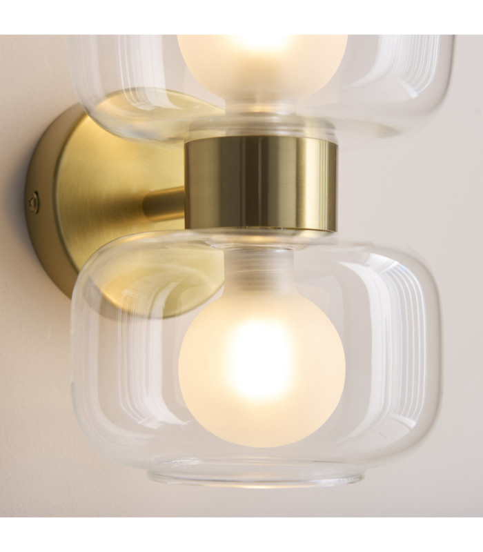 Rossano Up & Down Wall Lamp Warm Brass Clear/Frosted Glass-6