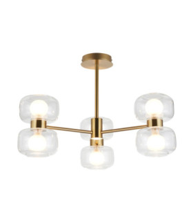 Rossano Multi Arm Semi Flush Ceiling Light Warm Brass Clear/Frosted Glass-1
