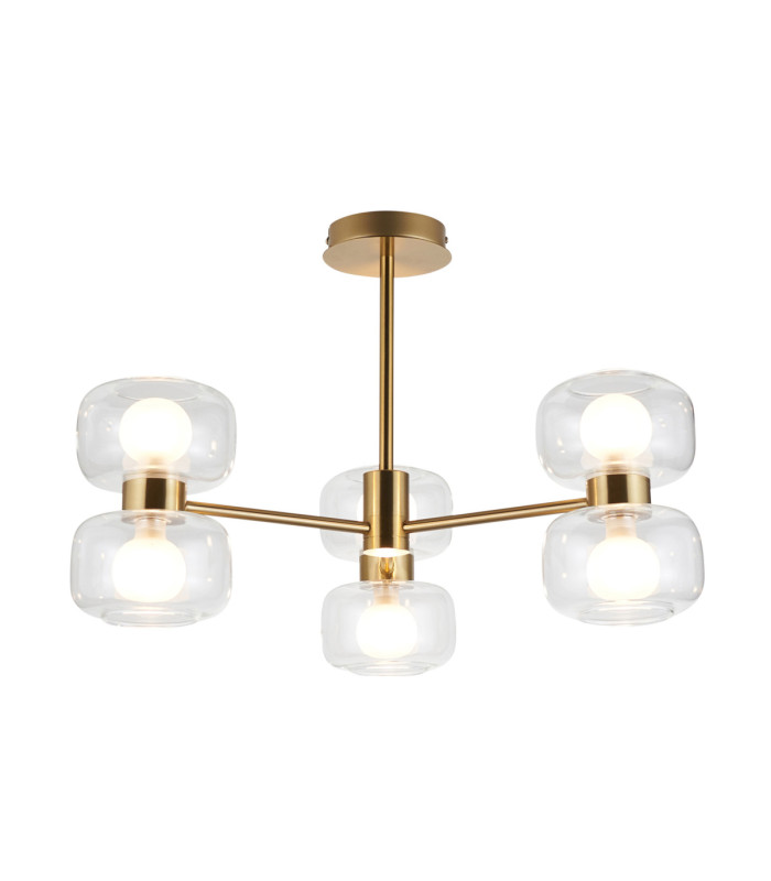 Rossano Multi Arm Semi Flush Ceiling Light Warm Brass Clear/Frosted Glass-1