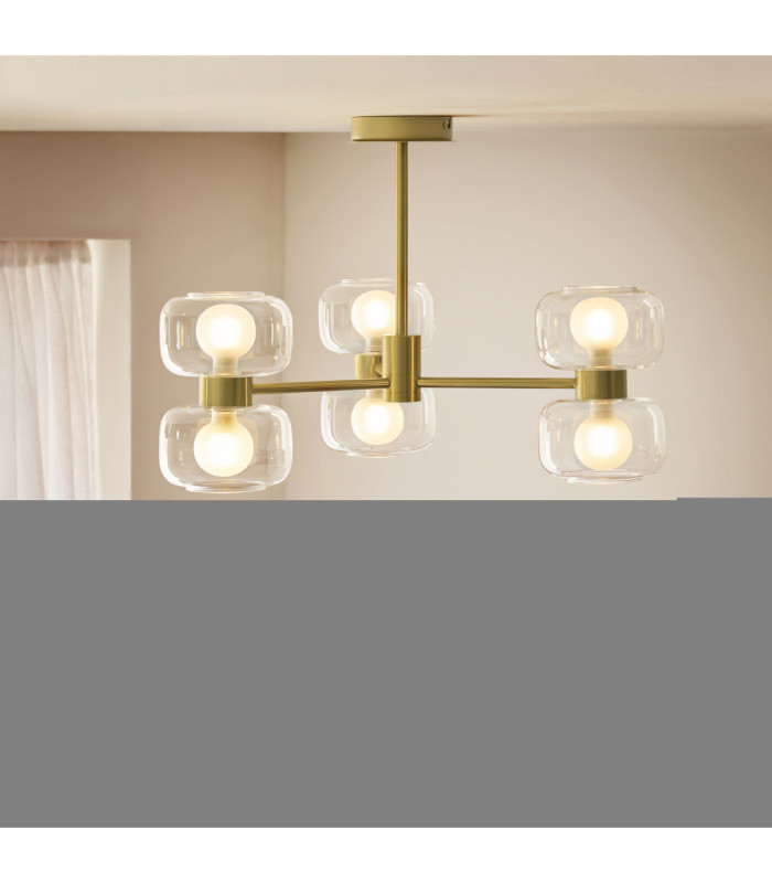 Rossano Multi Arm Semi Flush Ceiling Light Warm Brass Clear/Frosted Glass-2