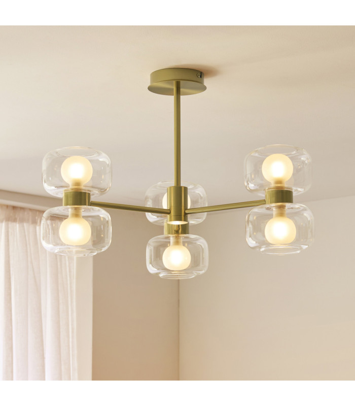 Rossano Multi Arm Semi Flush Ceiling Light Warm Brass Clear/Frosted Glass-3