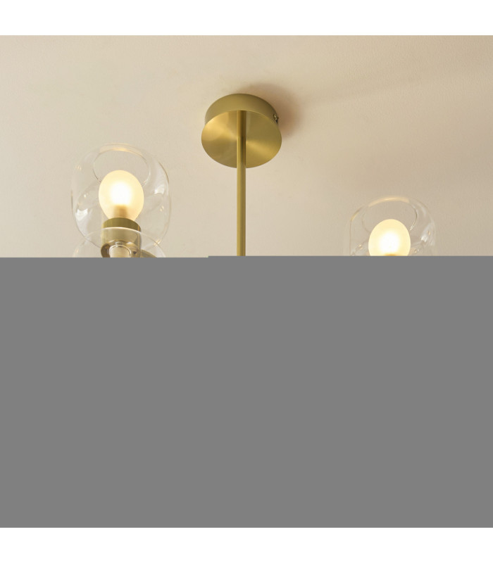 Rossano Multi Arm Semi Flush Ceiling Light Warm Brass Clear/Frosted Glass-5