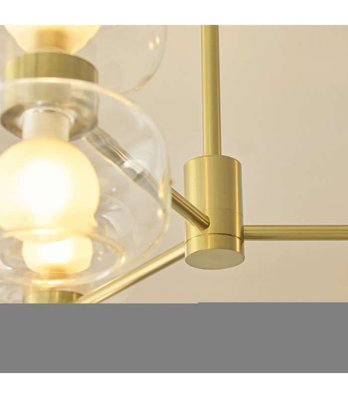 Rossano Multi Arm Semi Flush Ceiling Light Warm Brass Clear/Frosted Glass-6