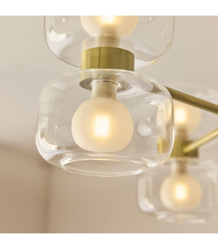 Rossano Multi Arm Semi Flush Ceiling Light Warm Brass Clear/Frosted Glass-7