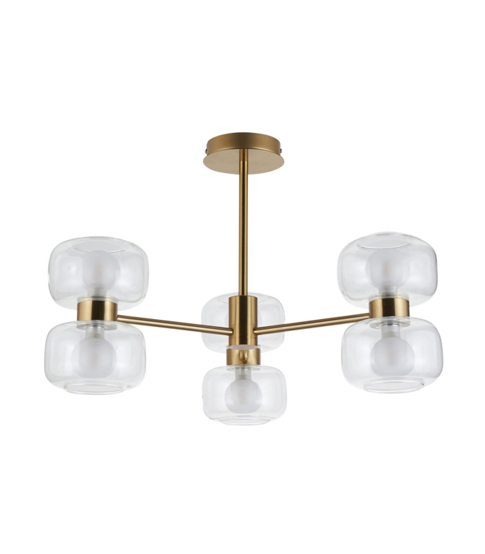 Rossano Multi Arm Semi Flush Ceiling Light Warm Brass Clear/Frosted Glass-9