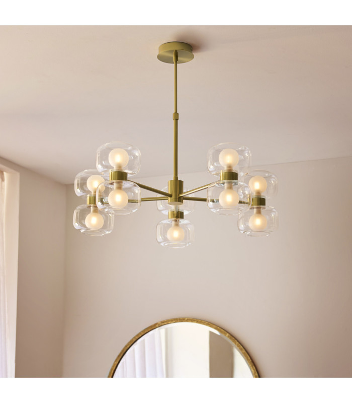 Rossano Multi Arm Semi Flush Ceiling Light Warm Brass Clear/Frosted Glass-2