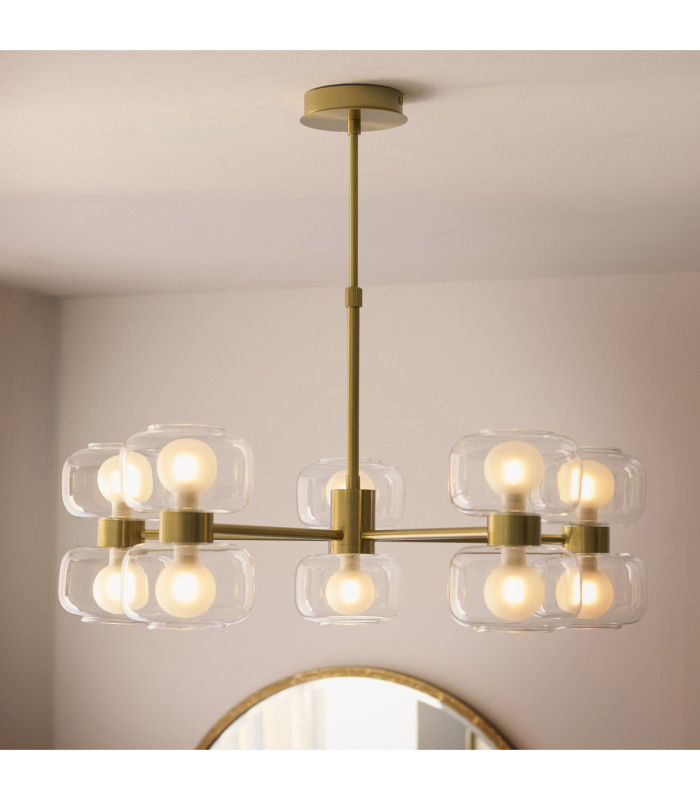 Rossano Multi Arm Semi Flush Ceiling Light Warm Brass Clear/Frosted Glass-3