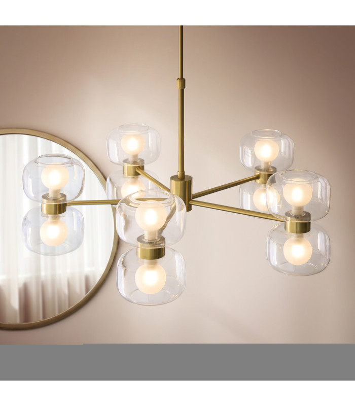 Rossano Multi Arm Semi Flush Ceiling Light Warm Brass Clear/Frosted Glass-4