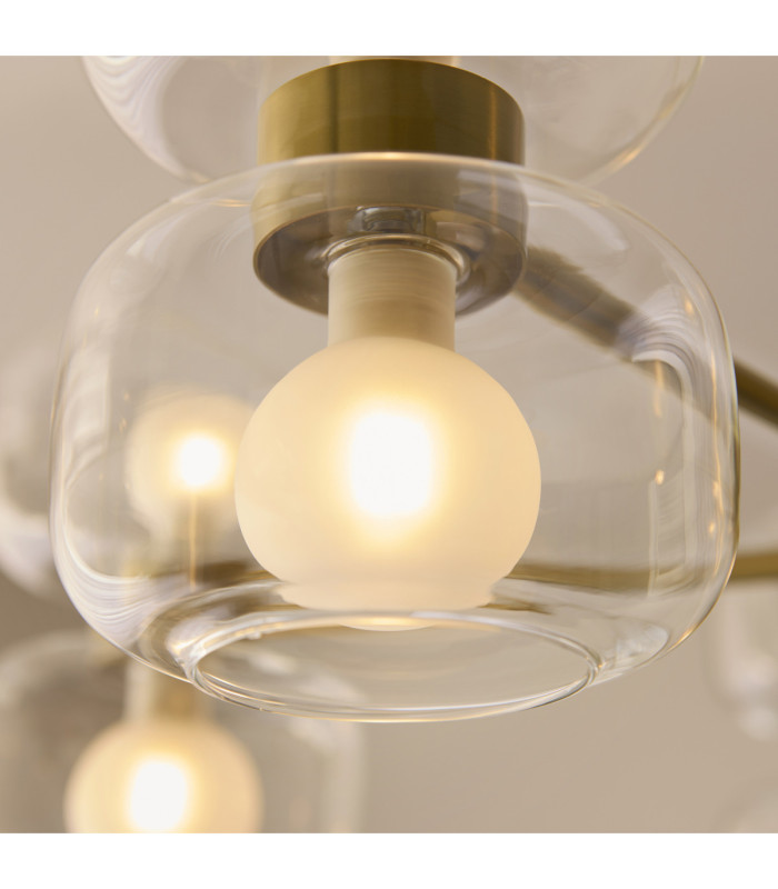 Rossano Multi Arm Semi Flush Ceiling Light Warm Brass Clear/Frosted Glass-8