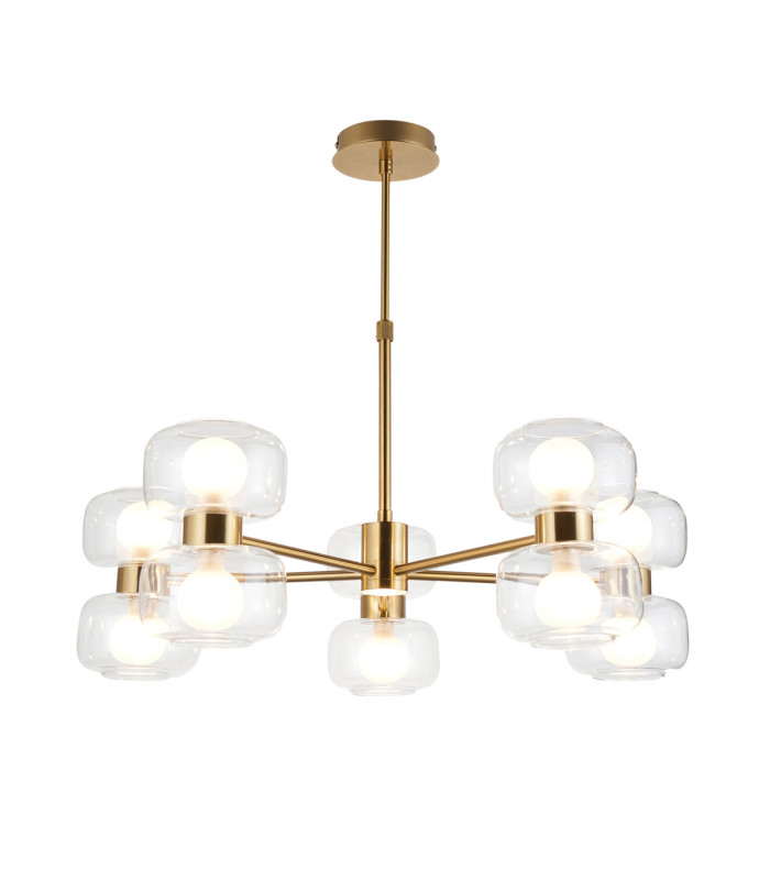 Rossano Multi Arm Semi Flush Ceiling Light Warm Brass Clear/Frosted Glass-9