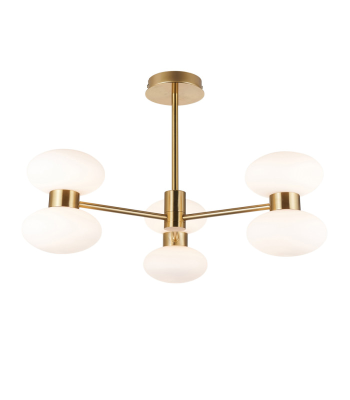 Rossano Multi Arm Semi Flush Ceiling Light Warm Brass Opal Glass-1