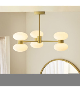 Rossano Multi Arm Semi Flush Ceiling Light Warm Brass Opal Glass-2