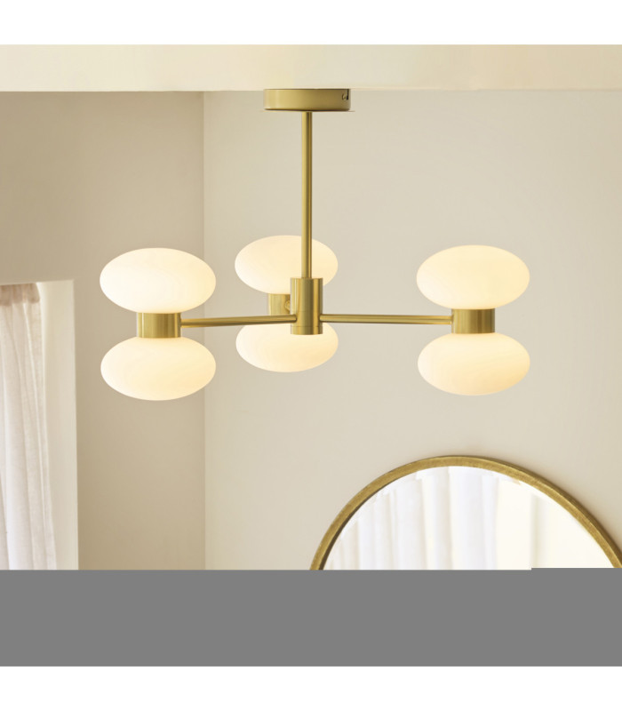Rossano Multi Arm Semi Flush Ceiling Light Warm Brass Opal Glass-2