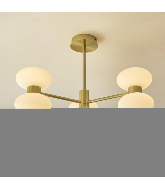 Rossano Multi Arm Semi Flush Ceiling Light Warm Brass Opal Glass-3
