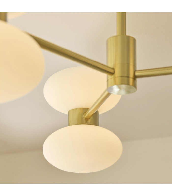 Rossano Multi Arm Semi Flush Ceiling Light Warm Brass Opal Glass-5
