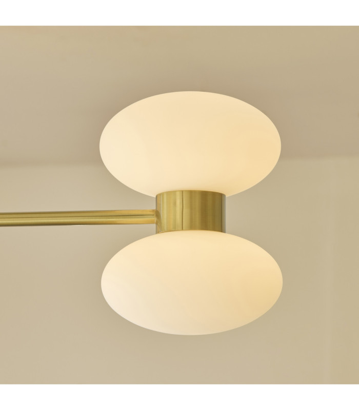 Rossano Multi Arm Semi Flush Ceiling Light Warm Brass Opal Glass-6