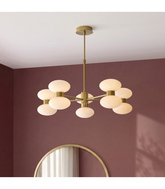 Rossano Multi Arm Semi Flush Ceiling Light Warm Brass Opal Glass-2