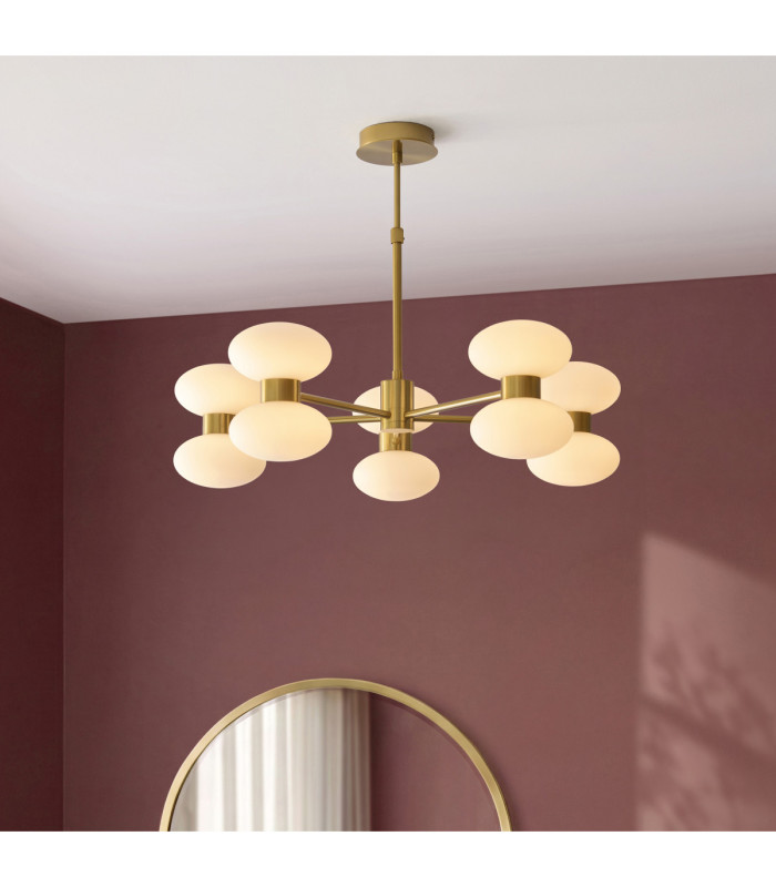 Rossano Multi Arm Semi Flush Ceiling Light Warm Brass Opal Glass-3