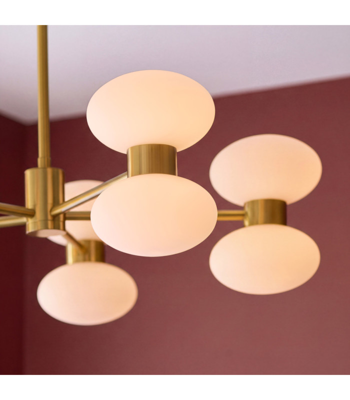 Rossano Multi Arm Semi Flush Ceiling Light Warm Brass Opal Glass-4