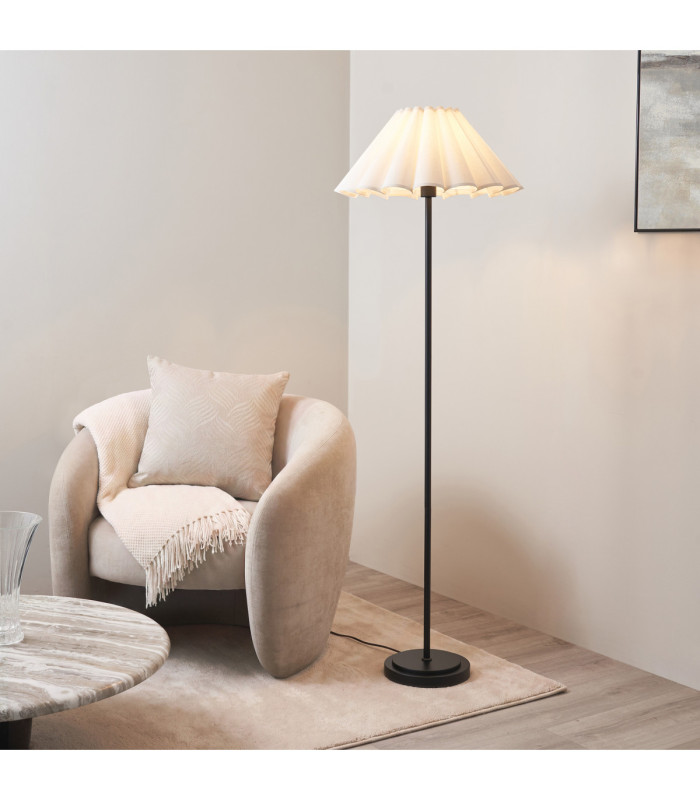 Arlo & Ayla 53cm Floor Lamp Matt Black Vintage White Cotton-2