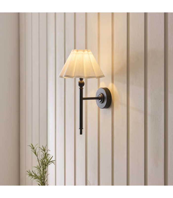 Sylvie Wall Lamp Matt Black Vintage White Cotton-4
