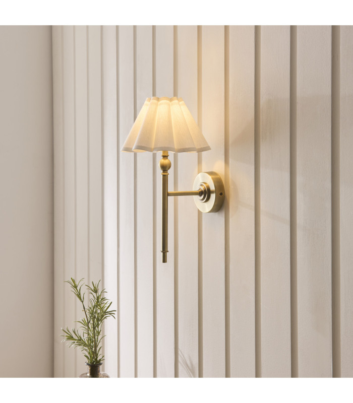 Sylvie Wall Lamp Antique Brass Vintage White Cotton-2
