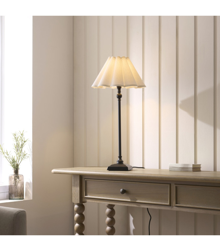 Sylvie Table Lamp Matt Black Vintage White Cotton-2