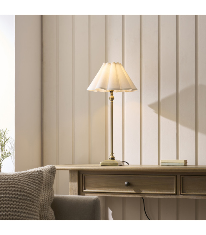 Sylvie Table Lamp Antique Brass Vintage White Cotton-2