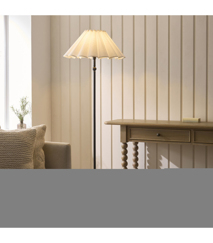 Sylvie Floor Lamp Matt Black Vintage White Cotton-2