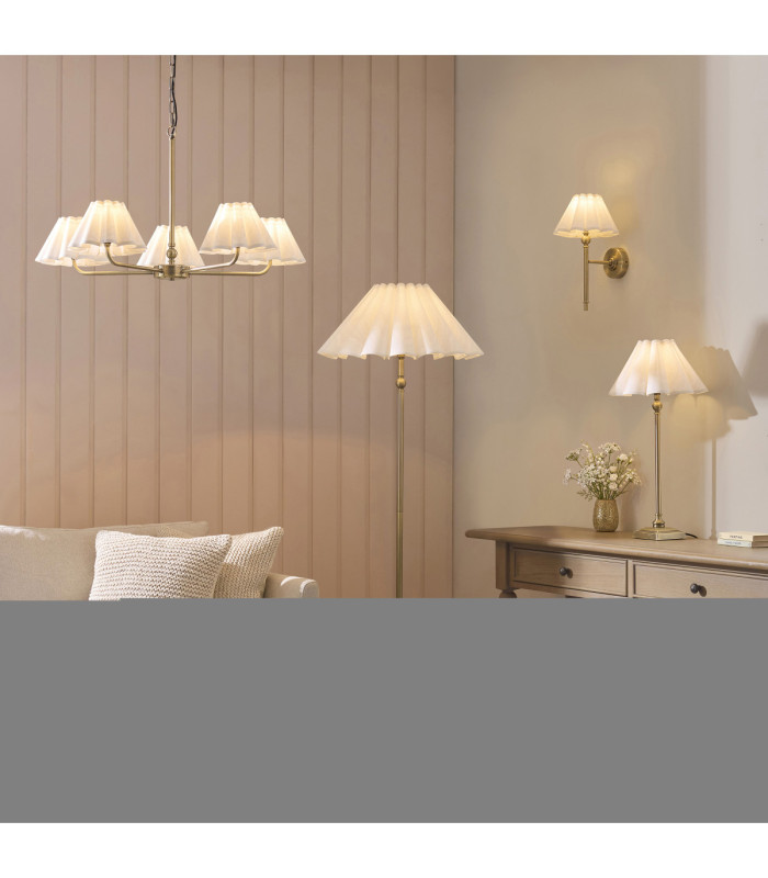 Sylvie Floor Lamp Antique Brass Vintage White Cotton-7