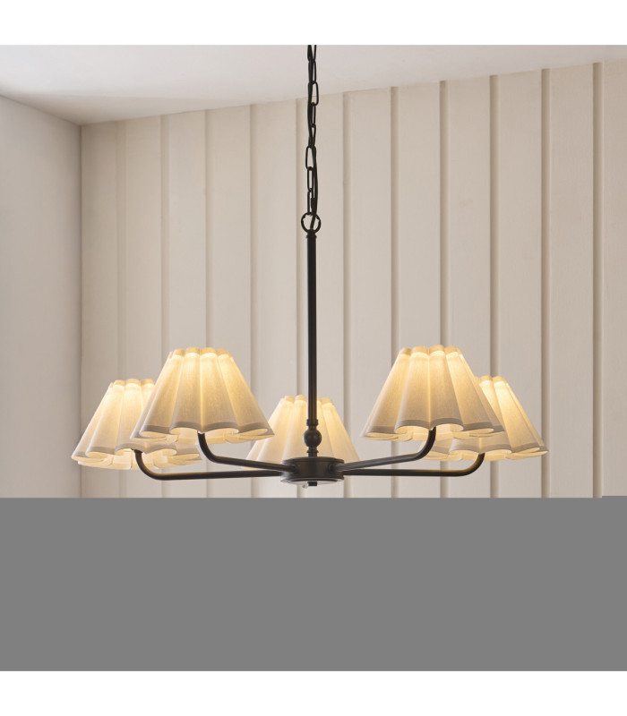 Sylvie Multi Arm Pendant Light Matt Black Vintage White Cotton-4