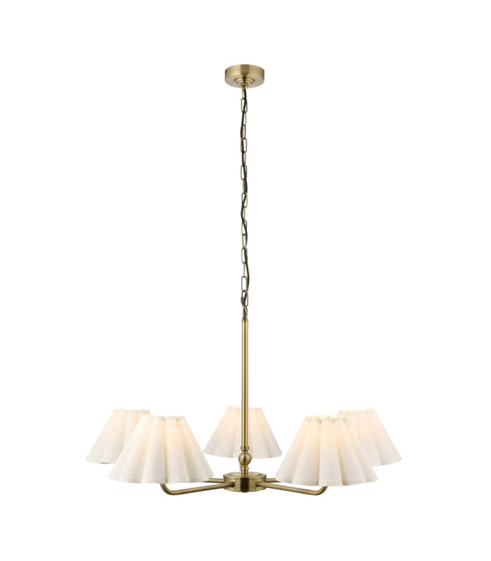 Sylvie Multi Arm Pendant Light Antique Brass Vintage White Cotton-1