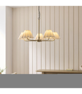 Sylvie Multi Arm Pendant Light Antique Brass Vintage White Cotton-2