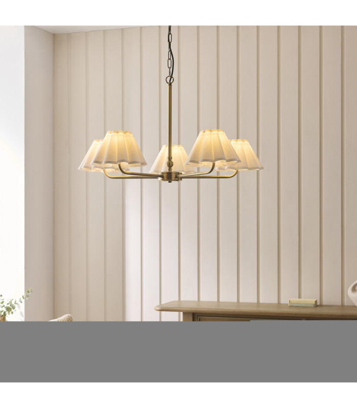 Sylvie Multi Arm Pendant Light Antique Brass Vintage White Cotton-2