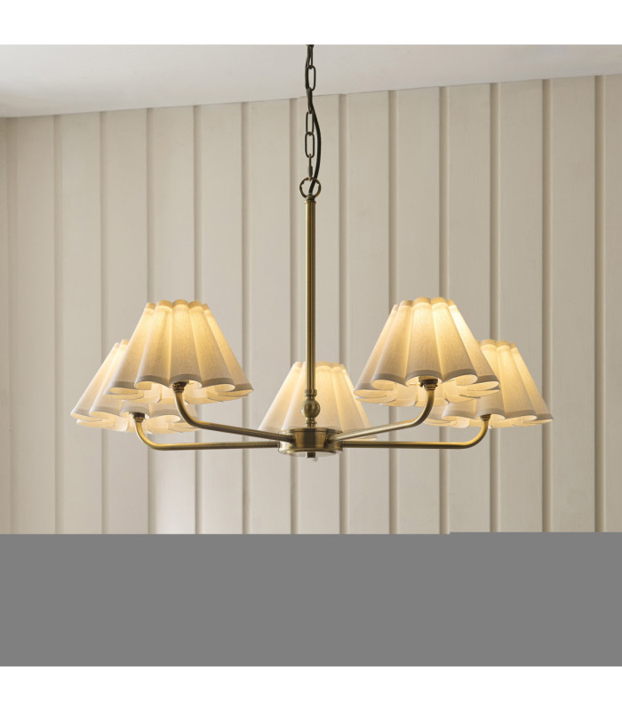 Sylvie Multi Arm Pendant Light Antique Brass Vintage White Cotton-3