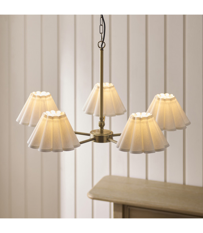 Sylvie Multi Arm Pendant Light Antique Brass Vintage White Cotton-4