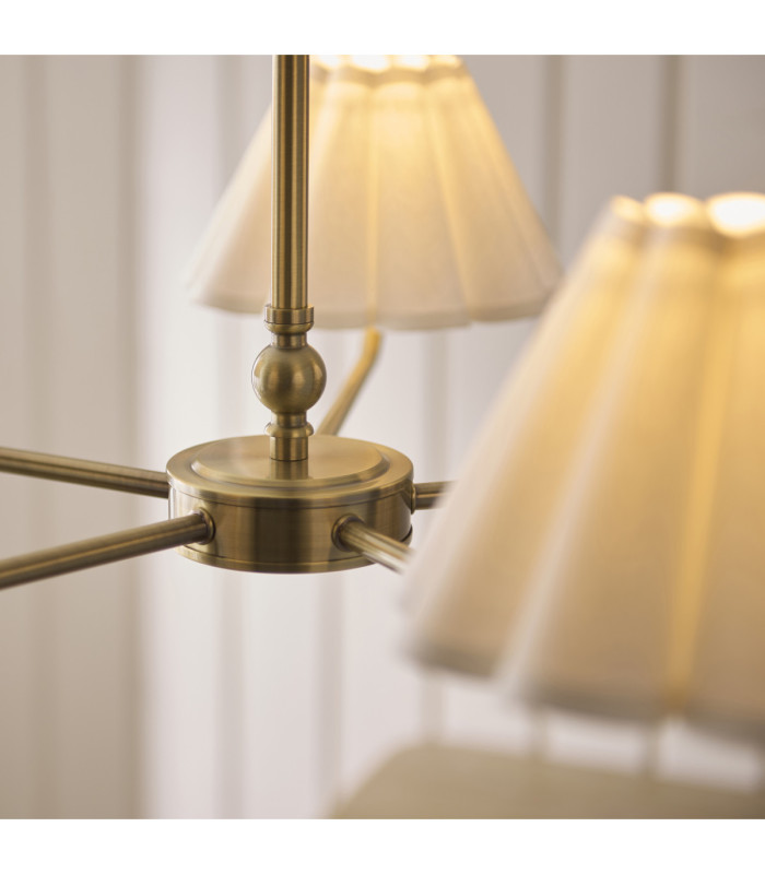 Sylvie Multi Arm Pendant Light Antique Brass Vintage White Cotton-6