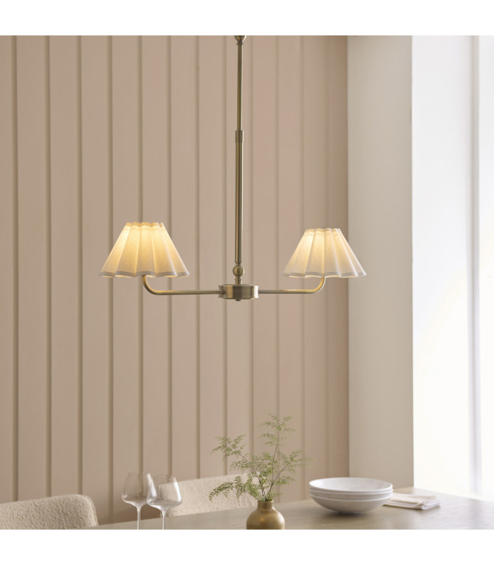 Sylvie Multi Arm Pendant Light Antique Brass Vintage White Cotton-2