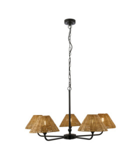 Jericho Multi Arm Pendant Light Matt Black Dark Rattan-1
