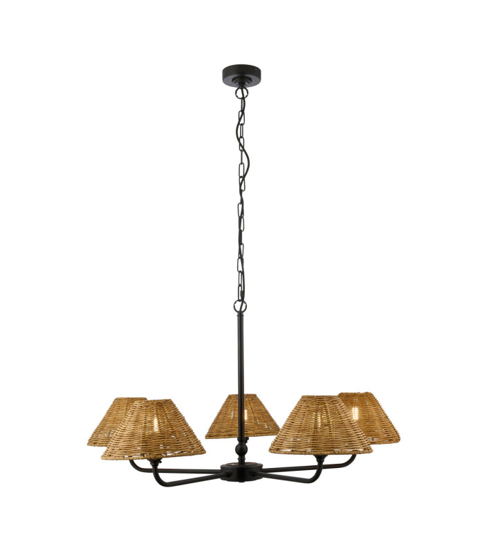 Jericho Multi Arm Pendant Light Matt Black Dark Rattan-1