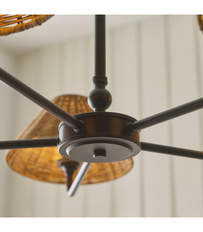 Jericho Multi Arm Pendant Light Matt Black Dark Rattan-6