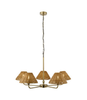 Jericho Multi Arm Pendant Light Antique Brass Dark Rattan-1