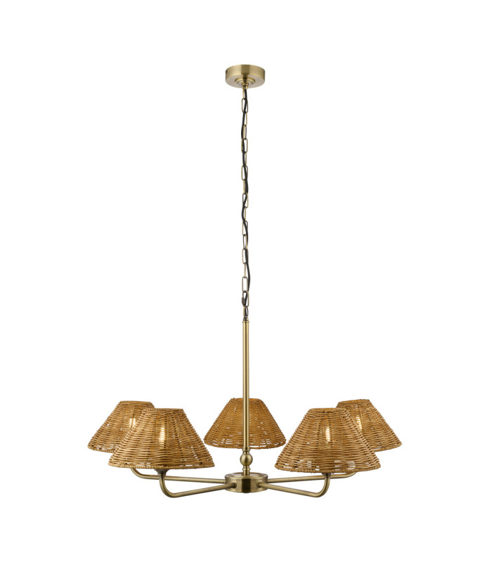 Jericho Multi Arm Pendant Light Antique Brass Dark Rattan-1