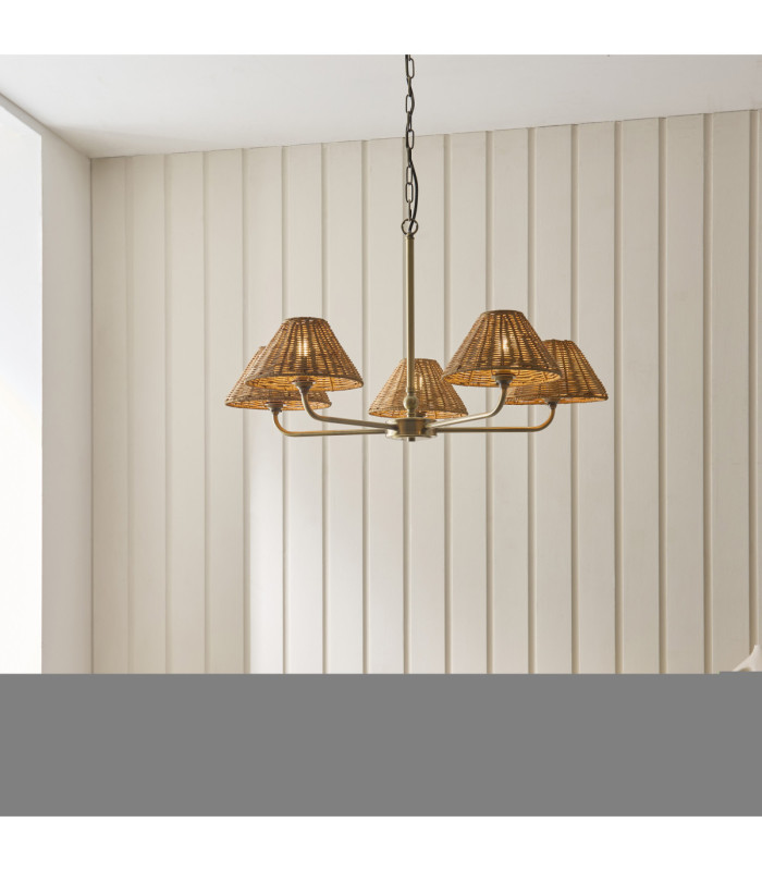 Jericho Multi Arm Pendant Light Antique Brass Dark Rattan-2
